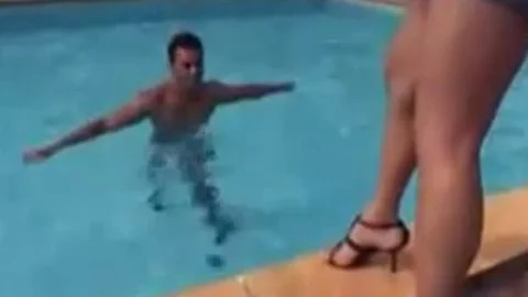 excited Ladyboy nailing guy By The Pool