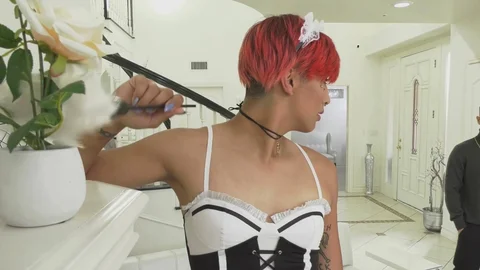 GenderX.com - Maid Pixi Lust wearing fishnets handjob