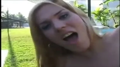 sleazy blonde ladyboy And Her paramour Outside