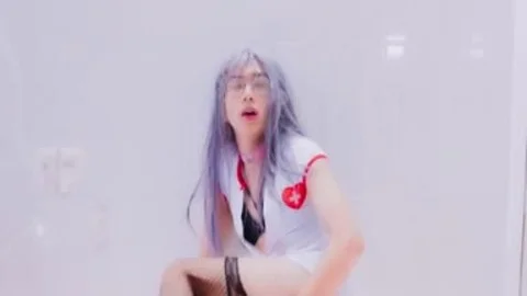 nasty Sissy Nurse Masturbating With Foxtail & ass
